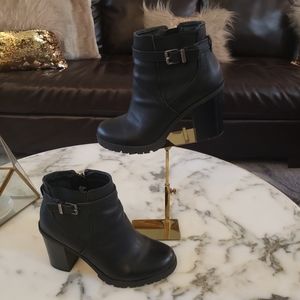 Sam Edelman Black combat moto heeled boots leather size 8